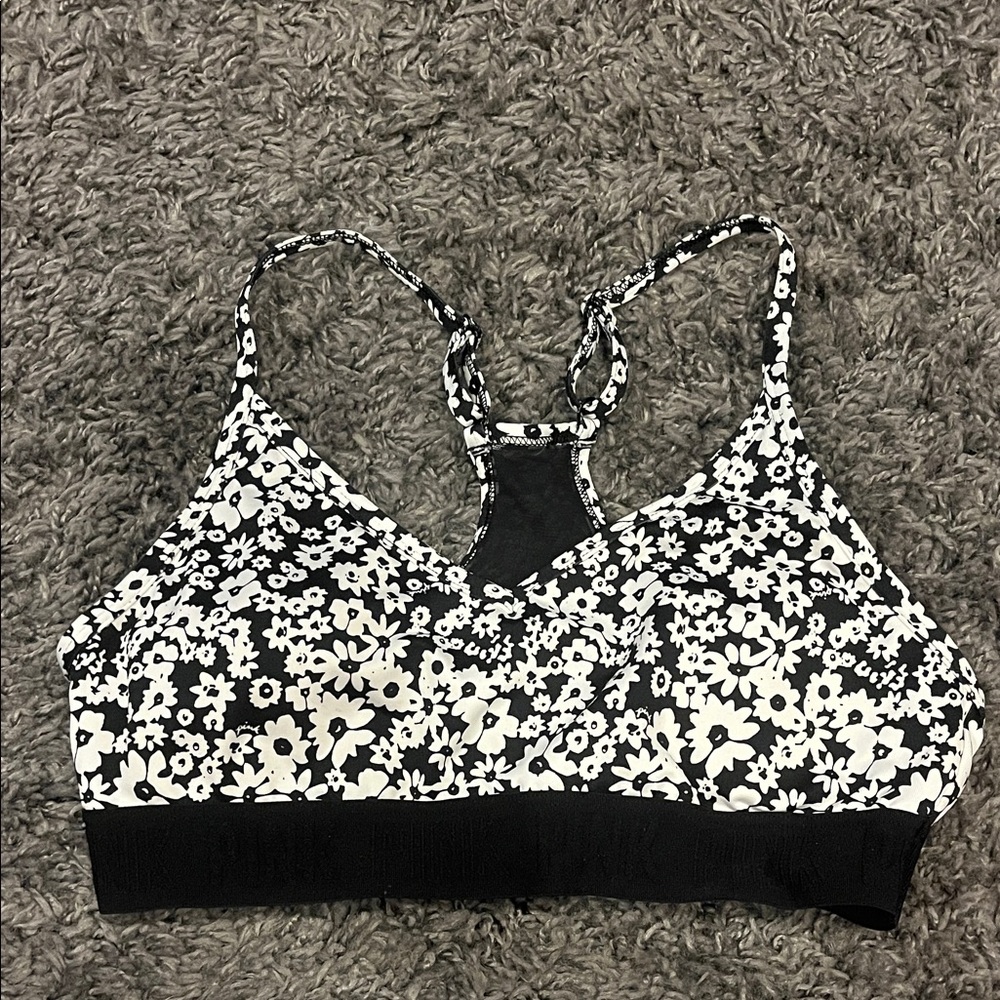 PINK by victoria’s secret black and white floral sports bra